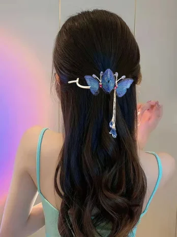 Embroidery Butterfly Hair Clip, Elegant Butterfly With Tassel Hair Clip