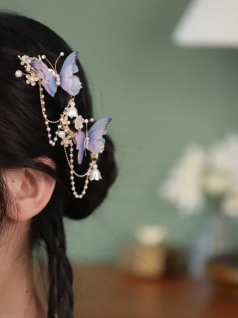 Fairy Purple Butterfly Hairpin,Silk Butterfly Hair Clip (2 Pcs )