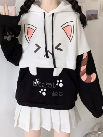 Anime Cotton Hoodies for Girls – Pink+White 🌸